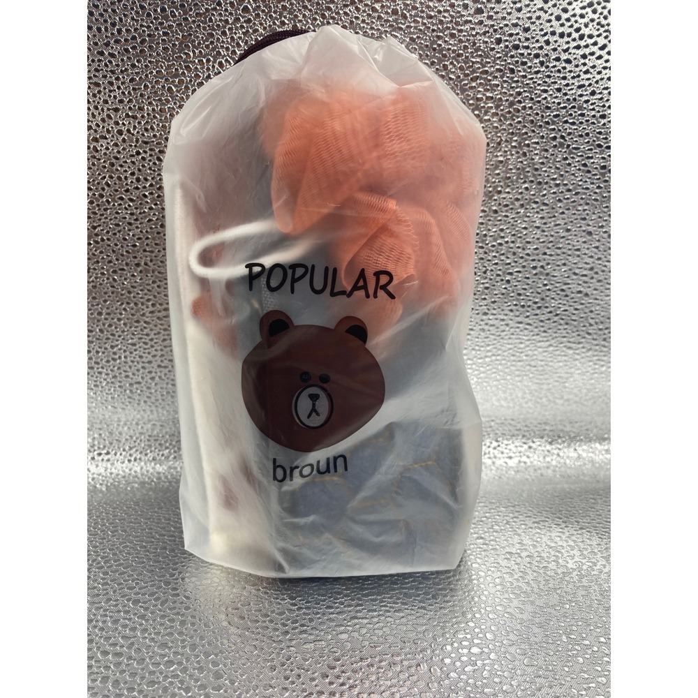 5pc Exfoliating Bath Shower Set Back Scrubber Mitt Loofah Popular Broun Bag New